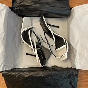 Trending! Saint Laurent size 6.5 Baliqua Bicolor Leather Ankle-Strap Sandals